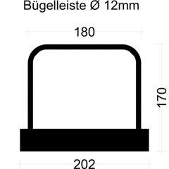  PYRAPLEX Bügelleiste Bügelbreite 18 cm PYRAPLEX Bügelleiste BKV122018E 12mm, s=20cm, b=18cm, Typ"B" h=17cm, lü=46cm, Boxbreite=20,2cm Boxhöhe=36mm, L=125cm  PVC-Dec 12445764