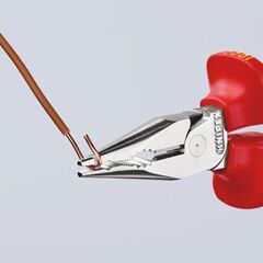  Spitz-Kombizangen KNIPEX 08 26 145 T Spitz-Kombizange isoliert mit Mehrkomponenten-Hüllen, VDE-geprüft; mit integrierter isolierter Befestigungsöse zum Anbringen einer Absturzsicherung verchromt 145 mm 12381055