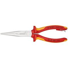  Flachrundzangen mit Schneide (Storchschnabelzangen) KNIPEX 26 16 200 T Flachrundzange mit Schneide (Storchschnabelzange) isoliert mit Mehrkomponenten-Hüllen, VDE-geprüft; mit integrierter isolierter Befestigungsöse zum Anbringen einer Absturzsicherung verchromt 200 mm 12380830