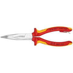  Flachrundzangen mit Schneide (Storchschnabelzangen) KNIPEX 26 26 200 T Flachrundzange mit Schneide (Storchschnabelzange) mit Mehrkomponenten-Hüllen, mit integrierter Befestigungsöse zum Anbringen einer Absturzsicherung verchromt 200 mm 12380836
