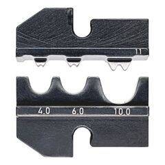  Crimpeinsätze für KNIPEX Crimp-Systemzangen Artikel-Nr.: 97 43 xx KNIPEX 97 49 11 Crimpeinsatz für unisolierte Quetsch-, Rohr- und Presskabelschuhe nach DIN 46234 und DIN 46235 sowie unisolierte Quetsch-, Stoß- und Pressverbinder nach DIN 46341 und DIN 46267 12380657