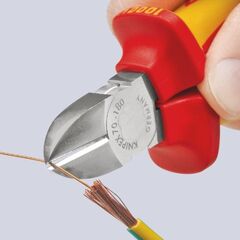  Schneidende Zangen Seitenschneider KNIPEX 70 06 180 T Seitenschneider isoliert mit Mehrkomponenten-Hüllen, VDE-geprüft; mit integrierter isolierter Befestigungsöse zum Anbringen einer Absturzsicherung verchromt 180 mm 12380437