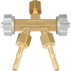  Doppelabzweigventil ELMAG Doppelabzweigventil m. Tüllen u. Muttern IG 3/8" links f. Brenngas (Azetylen/Propan) 12406381