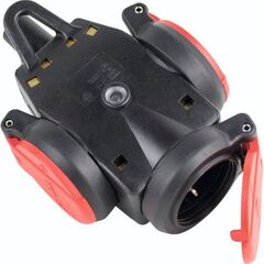 Stecker und Kupplungen Mehrfach-Verteiler 230V as-Schwabe 3-fach Verteiler-Steckdose SCHUKOultra Pro, schwarz/rot, schwere Ausführung 12362571