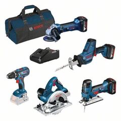  Set mit 5 oder mehr Teilen Bosch Combo Kit 5-tlg. 18V: GSR + GST + GWS + GKS + GSA + 3 x GBA 4,0 Ah + GAL 12369533