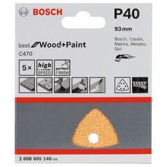  C470 Best for Wood and Paint Schleifpapier für Deltaschleifer und Multifunktionswerkzeuge Bosch Schleifblatt C470, 5er-Pack, für Deltaschleifer 12376174