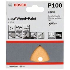  C470 Best for Wood and Paint Schleifpapier für Deltaschleifer und Multifunktionswerkzeuge Bosch Schleifblatt C470, 5er-Pack, für Deltaschleifer 12376178
