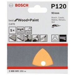  C470 Best for Wood and Paint Schleifpapier für Deltaschleifer und Multifunktionswerkzeuge Bosch Schleifblatt C470, 5er-Pack, für Deltaschleifer 12376175