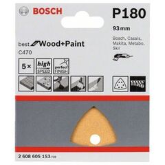  C470 Best for Wood and Paint Schleifpapier für Deltaschleifer und Multifunktionswerkzeuge Bosch Schleifblatt C470, 5er-Pack, für Deltaschleifer 12376181