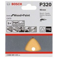  C470 Best for Wood and Paint Schleifpapier für Deltaschleifer und Multifunktionswerkzeuge Bosch Schleifblatt C470, 5er-Pack, für Deltaschleifer 12376177