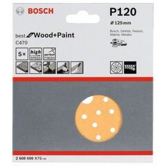  C470 Best for Wood and Paint Schleifpapier für Exzenterschleifer Bosch Schleifblatt C470, 5er-Pack, für Exzenterschleifer 12376471
