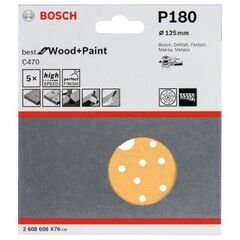  C470 Best for Wood and Paint Schleifpapier für Exzenterschleifer Bosch Schleifblatt C470, 5er-Pack, für Exzenterschleifer 12376435