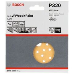  C470 Best for Wood and Paint Schleifpapier für Exzenterschleifer Bosch Schleifblatt C470, 5er-Pack, für Exzenterschleifer 12376501