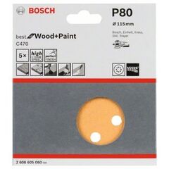  C470 Best for Wood and Paint Schleifpapier für Exzenterschleifer Bosch Schleifblatt C470, 5er-Pack, für Exzenterschleifer 12376485