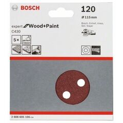  C430 Expert for Wood Schleifpapier für Exzenterschleifer Bosch Schleifblatt C430, 5er-Pack, für Exzenterschleifer 12376516