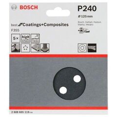  F355 Best for Coatings and Composites Schleifpapier für Exzenterschleifer Bosch Schleifblatt F355, 5er-Pack, für Exzenterschleifer 12376544