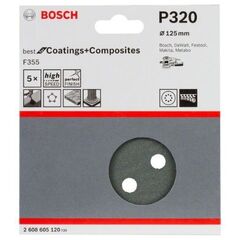  F355 Best for Coatings and Composites Schleifpapier für Exzenterschleifer Bosch Schleifblatt F355, 5er-Pack, für Exzenterschleifer 12376553