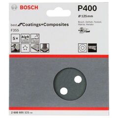  F355 Best for Coatings and Composites Schleifpapier für Exzenterschleifer Bosch Schleifblatt F355, 5er-Pack, für Exzenterschleifer 12376556