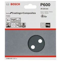  F355 Best for Coatings and Composites Schleifpapier für Exzenterschleifer Bosch Schleifblatt F355, 5er-Pack, für Exzenterschleifer 12376552