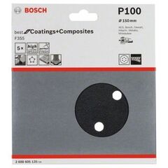  F355 Best for Coatings and Composites Schleifpapier für Exzenterschleifer Bosch Schleifblatt F355, 5er-Pack, für Exzenterschleifer 12376546