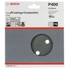  F355 Best for Coatings and Composites Schleifpapier für Exzenterschleifer Bosch Schleifblatt F355, 5er-Pack, für Exzenterschleifer 12376541