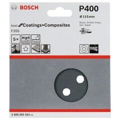  F355 Best for Coatings and Composites Schleifpapier für Exzenterschleifer Bosch Schleifblatt F355, 5er-Pack, für Exzenterschleifer 12376557