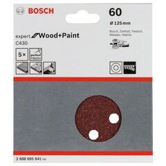  C430 Expert for Wood Schleifpapier für Exzenterschleifer Bosch Schleifblatt C430, 5er-Pack, für Exzenterschleifer 12376521