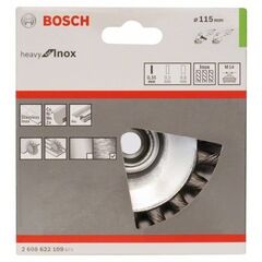  Heavy for Inox Gezopfte Kegelbürste für Winkelschleifer Bosch Kegelbürste, 115 mm, gezopfter Draht, Edelstahl, für kleine Winkelschleifer 12377433