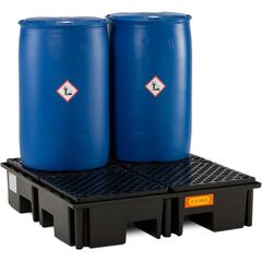  PE-Palettenauffangwannen Cemo PE-Paletten-/Fassauffangwanne 220/4, mit PE-Rost, 123 x 123 x 29 cm 12383505