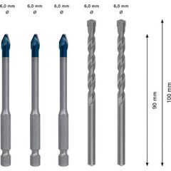  Fliesenbohrer EXPERT HEX-9 HardCeramic Bohrer-Sets Bosch EXPERT HEX-9 HardCeramic Bohrer Mixed Set, 6 mm, 5-tlg., für Dreh- und Schlagbohrer 12370335