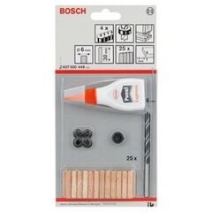  Holzbohrer Profilholzdübel-Set mit Holzspiralbohrer, Holzleim, Dübelsetzern, Tiefenanschlag und Dübelzentrierstift Bosch 32-tlg. Holzdübel-Set, 6 mm, für Bohrmaschinen 12370679