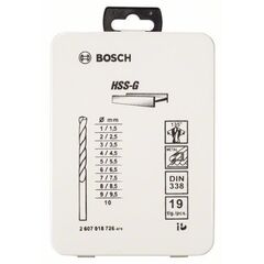  Bohrer-Sets HSS-G DIN 338 Metallbohrer-Sets Bosch 19-tlg. Metallbohrer-Set HSS-G, DIN 338, 135° in Metallkassette, 1–10 mm, für Bohrmaschinen 12372085