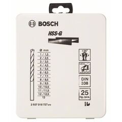  Bohrer-Sets HSS-G DIN 338 Metallbohrer-Sets Bosch 25-tlg. Metallbohrer-Set HSS-G, DIN 338, 135° in Metallkassette, 1–13 mm, für Bohrmaschinen 12372086