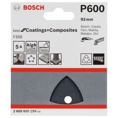  Für Deltaschleifer, Multifunktionswerkzeuge und Multischleifer F355 Best for Coatings and Composites Schleifpapier für Deltaschleifer Bosch Schleifblatt F355, 5er-Pack, für Deltaschleifer 12372785