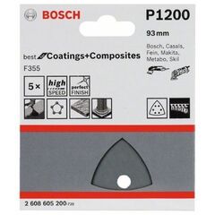  Für Deltaschleifer, Multifunktionswerkzeuge und Multischleifer F355 Best for Coatings and Composites Schleifpapier für Deltaschleifer Bosch Schleifblatt F355, 5er-Pack, für Deltaschleifer 12372793
