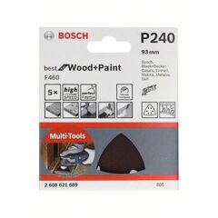  Für Deltaschleifer, Multifunktionswerkzeuge und Multischleifer F460 Best for Wood and Paint Schleifpapier für Multifunktionswerkzeuge Bosch Schleifblatt F460 BfWP, G240, 93 mm, für oszillierende Multifunktionswerkzeuge 12372782