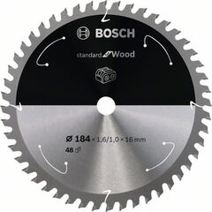  Kreissägeblätter Standard for Wood für Akku-Gehrungssägen Bosch Kreissägeblatt für Akkusägen Standard for Wood, 184 x 1,6/1 x 16, 48 Zähne, für Kapp- und Gehrungssägen 12373263