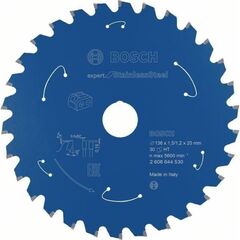  Kreissägeblätter Expert for Stainless Steel für Akku-Handkreissägen Bosch Kreissägeblatt für Akkusägen Expert for Stainless Steel, 136 x 1,5/1,2 x 20, 30 Zähne, für Handtrockensägen 12373139