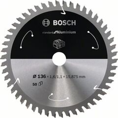  Blätter für Akku-Kreissägen Standard for Aluminium für Handkreissägen Bosch Kreissägeblatt für Akkusägen Standard for Aluminium, 136 x 1,6/1,1 x 15,875, 50 Zähne, für Handkreissägen 12373422