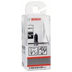  V-Nutfräser Standard for Wood mit zwei Spiralnuten Bosch V-Nutfräser, 1/4", D1 6,3 mm, L 9,2 mm, G 45 mm, 90°, für Handfräsen 12372558