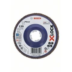  X571 Best for Metal X-LOCK Fächerschleifscheiben, gerade Ausführung Bosch X-LOCK Fächerschleifscheibe, gerade Ausführung, Kunststofftragplatte, Ø115 mm, K 120, X571, Best for Metal, 1 Stück, für kleine Winkelschleifer 12375930