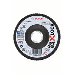 X571 Best for Metal X-LOCK Fächerschleifscheiben, abgewinkelte Ausführung Bosch X-LOCK Fächerschleifscheibe, abgewinkelte Ausführung, Fibertragplatte, Ø125 mm, K 60, X571, Best for Metal, 1 Stück, für kleine Winkelschleifer 12375945