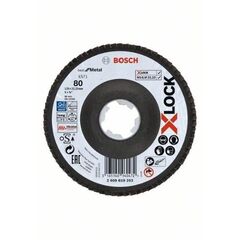  X571 Best for Metal X-LOCK Fächerschleifscheiben, abgewinkelte Ausführung Bosch X-LOCK Fächerschleifscheibe, abgewinkelte Ausführung, Fibertragplatte, Ø125 mm, K 80, X571, Best for Metal, 1 Stück, für kleine Winkelschleifer 12375944