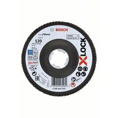  X571 Best for Metal X-LOCK Fächerschleifscheiben, abgewinkelte Ausführung Bosch X-LOCK Fächerschleifscheibe, abgewinkelte Ausführung, Fibertragplatte, Ø125 mm, K 120, X571, Best for Metal, 1 Stück, für kleine Winkelschleifer 12375943