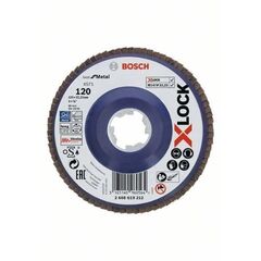  X571 Best for Metal X-LOCK Fächerschleifscheiben, gerade Ausführung Bosch X-LOCK Fächerschleifscheibe, gerade Ausführung, Kunststofftragplatte, Ø125 mm, K 120, X571, Best for Metal, 1 Stück, für kleine Winkelschleifer 12375936