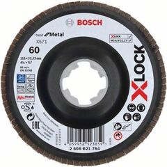  X571 Best for Metal X-LOCK Fächerschleifscheiben, abgewinkelte Ausführung Bosch X-LOCK Fächerschleifscheibe, gewinkelte Ausführung, Trägerteller aus Kunststoff, Ø115 mm, K 60, X571, Best for Metal, 1 Stück, für kleine Winkelschleifer 12375941