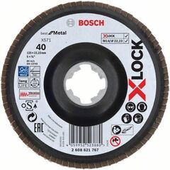  X571 Best for Metal X-LOCK Fächerschleifscheiben, abgewinkelte Ausführung Bosch X-LOCK Fächerschleifscheibe, gewinkelte Ausführung, Trägerteller aus Kunststoff, Ø125 mm, G 60, X571, Best for Metal, 1 Stück, für kleine Winkelschleifer 12375940