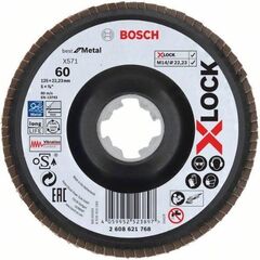  X571 Best for Metal X-LOCK Fächerschleifscheiben, abgewinkelte Ausführung Bosch X-LOCK Fächerschleifscheibe, gewinkelte Ausführung, Trägerteller aus Kunststoff, Ø125 mm, G 60, X571, Best for Metal, 1 Stück, für kleine Winkelschleifer 12375942