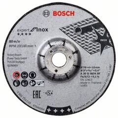 Expert for Inox Gekröpfte Schruppscheiben, 10-mm-Bohrung für Mini-Winkelschleifer Bosch Expert for Inox 2 Stck. x 76 x 4 x 10 mm Schruppscheibe, für Mini-Winkelschleifer 12377363