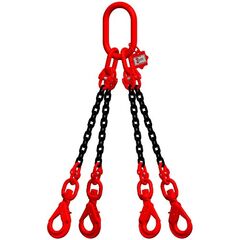  4-Strang-Kettengehänge, mit schwarz lackierter Kette mit Sonder-Aufhängering (für Kranhaken DIN 15401 Nr. 8) McBULL® 4-Strang-Kettengehänge, GK8, schwarz, 6 mm, 1 Meter, Typ7K8 12400076